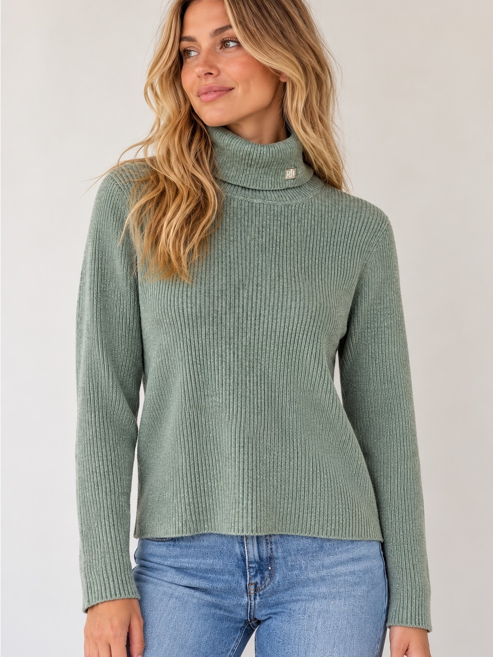 Vintage Ralph Lauren Ribbed Turtleneck Sweater in Sage Green